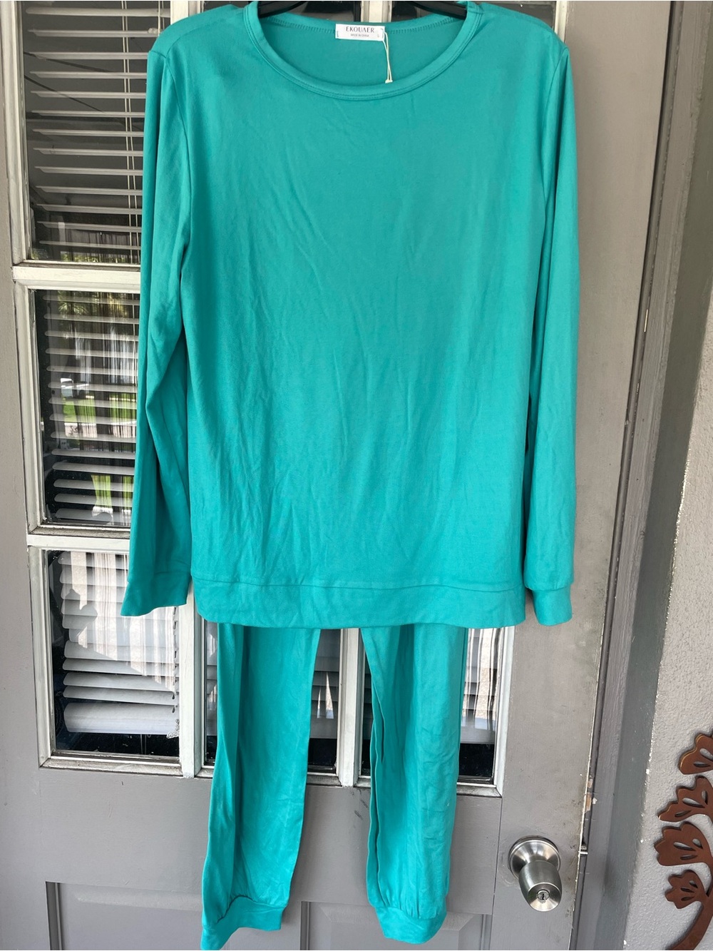 Ekouaer Long Sleeve Pajama Set in Teal